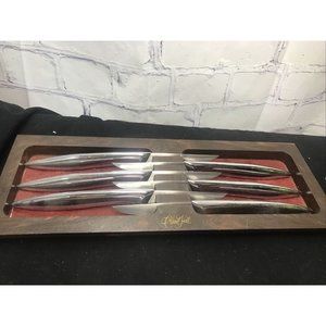 Vintage 6 Carvel Hall Steak Knife Knives Set Mid Century w Holder Marked